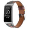 For Fitbit Charge 4 / 3 Top-grain Leather + 316L Stainless Steel Watch Band, Size:Small Code(Safflower)