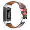 For Fitbit Charge 4 / 3 Top-grain Leather + 316L Stainless Steel Watch Band, Size:Small Code(Pink Flower)