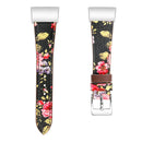 For Fitbit Charge 4 / 3 Top-grain Leather + 316L Stainless Steel Watch Band, Size:Small Code(Pink Flower)