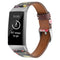 For Fitbit Charge 4 / 3 Top-grain Leather + 316L Stainless Steel Watch Band, Size:Small Code(Pink Flower)
