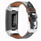 For Fitbit Charge 4 / 3 Top-grain Leather + 316L Stainless Steel Watch Band, Size:Small Code(Grey Flower)