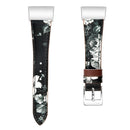 For Fitbit Charge 4 / 3 Top-grain Leather + 316L Stainless Steel Watch Band, Size:Small Code(Grey Flower)