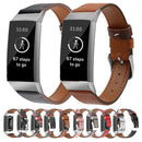For Fitbit Charge 4 / 3 Top-grain Leather + 316L Stainless Steel Watch Band, Size:Small Code(Safflower)