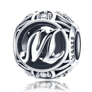 S925 Sterling Silver 26 English Letter Beads DIY Bracelet Necklace Accessories, Style:M