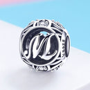 S925 Sterling Silver 26 English Letter Beads DIY Bracelet Necklace Accessories, Style:M