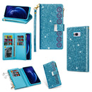 For Samsung Galaxy S8 Multi-card Slots Starry Sky Laser Carving Glitter Zipper Horizontal Flip Leather Case with Holder & Wallet & Lanyard(Sky Blue)