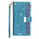 For Samsung Galaxy S8 Multi-card Slots Starry Sky Laser Carving Glitter Zipper Horizontal Flip Leather Case with Holder & Wallet & Lanyard(Sky Blue)