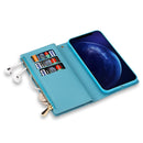 For Samsung Galaxy S8 Multi-card Slots Starry Sky Laser Carving Glitter Zipper Horizontal Flip Leather Case with Holder & Wallet & Lanyard(Sky Blue)