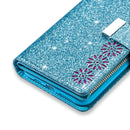 For Samsung Galaxy S8 Multi-card Slots Starry Sky Laser Carving Glitter Zipper Horizontal Flip Leather Case with Holder & Wallet & Lanyard(Sky Blue)