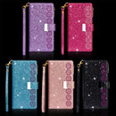 For Samsung Galaxy S8 Multi-card Slots Starry Sky Laser Carving Glitter Zipper Horizontal Flip Leather Case with Holder & Wallet & Lanyard(Sky Blue)