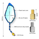 Motorcycle / Electromobile Modified Diamond-shaped Burnt Titanium Plating Rearview Mirror, Style:Fork Texture Silver Blue
