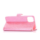 For iPhone 12 Pro Max Glitter Powder Horizontal Flip Leather Case with Card Slots & Holder & Photo Frame & Wallet & Lanyard(Pink)