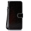 For iPhone 12 / 12 Pro Glitter Powder Horizontal Flip Leather Case with Card Slots & Holder & Photo Frame & Wallet & Lanyard(Black)