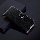 For iPhone 12 / 12 Pro Glitter Powder Horizontal Flip Leather Case with Card Slots & Holder & Photo Frame & Wallet & Lanyard(Black)