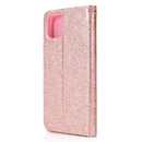 For iPhone 12 / 12 Pro Glitter Powder Horizontal Flip Leather Case with Card Slots & Holder & Photo Frame & Wallet & Lanyard(Rose Gold)