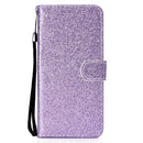 For iPhone 12 / 12 Pro Glitter Powder Horizontal Flip Leather Case with Card Slots & Holder & Photo Frame & Wallet & Lanyard(Purple)