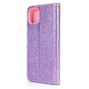 For iPhone 12 / 12 Pro Glitter Powder Horizontal Flip Leather Case with Card Slots & Holder & Photo Frame & Wallet & Lanyard(Purple)