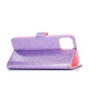 For iPhone 12 / 12 Pro Glitter Powder Horizontal Flip Leather Case with Card Slots & Holder & Photo Frame & Wallet & Lanyard(Purple)
