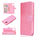 For iPhone 12 / 12 Pro Glitter Powder Horizontal Flip Leather Case with Card Slots & Holder & Photo Frame & Wallet & Lanyard(Pink)