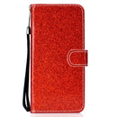 For iPhone 12 / 12 Pro Glitter Powder Horizontal Flip Leather Case with Card Slots & Holder & Photo Frame & Wallet & Lanyard(Red)