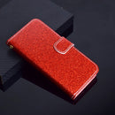 For iPhone 12 / 12 Pro Glitter Powder Horizontal Flip Leather Case with Card Slots & Holder & Photo Frame & Wallet & Lanyard(Red)