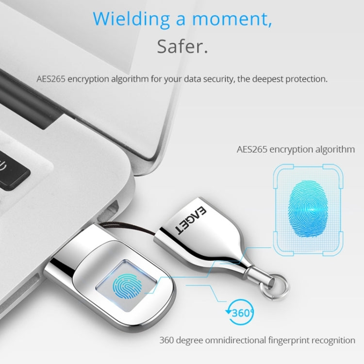 EAGET FU5 64G USB 2.0 Interface Metal Flash U Disk with Fingerprint Identification