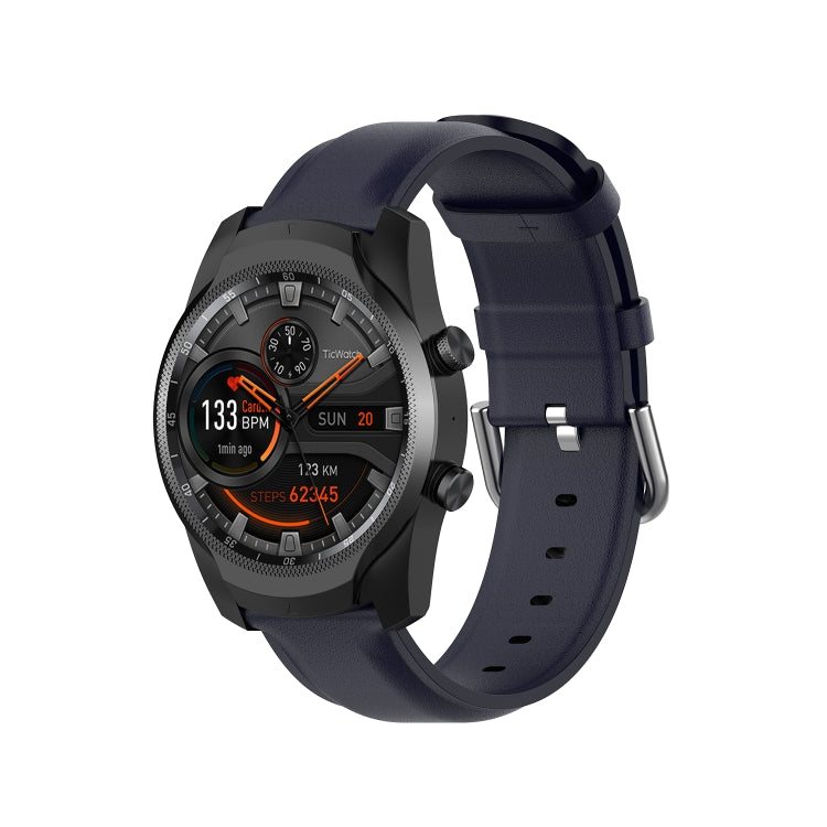 For Ticwatch Pro 2020 22mm Leather Watch Band with Round Tail Buckle(Navy Blue)