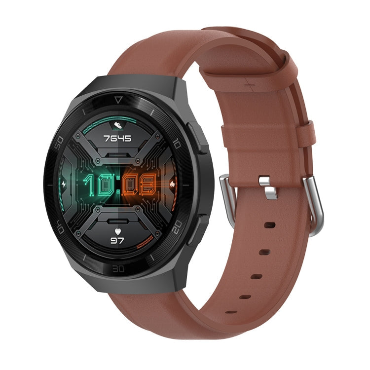 For Huawei Watch GT 2e 22mm Leather Watch Band with Round Tail Buckle(Brown)