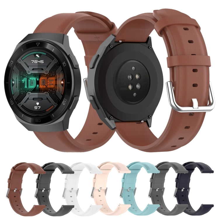 For Huawei Watch GT 2e 22mm Leather Watch Band with Round Tail Buckle(Brown)