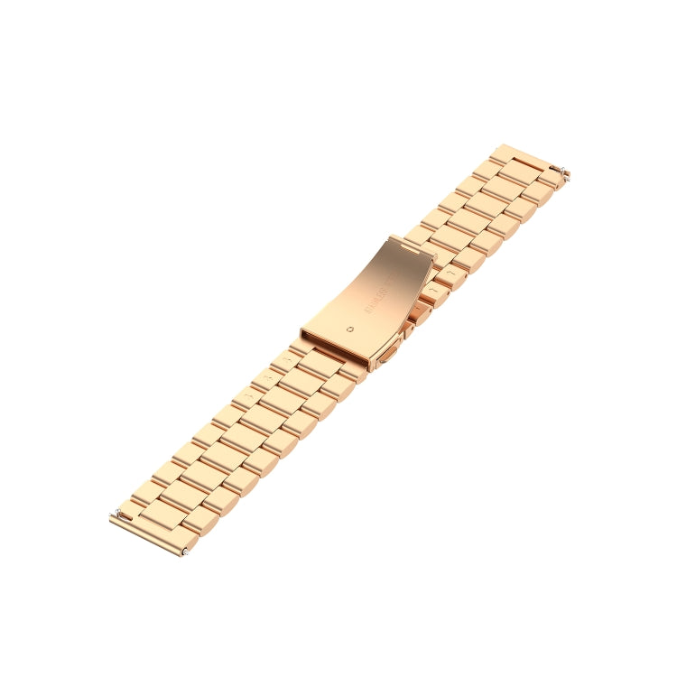 For Ticwatch GTX 22mm Three Buckle Stainless Steel Watch Band(Rose Gold)