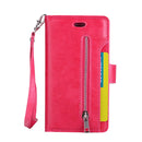 For iPhone SE 2022 / SE 2020 / 8 / 7 Multifunctional Zipper Horizontal Flip Leather Case with Holder & Wallet & 9 Card Slots & Lanyard(Rose Red)
