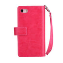 For iPhone SE 2022 / SE 2020 / 8 / 7 Multifunctional Zipper Horizontal Flip Leather Case with Holder & Wallet & 9 Card Slots & Lanyard(Rose Red)