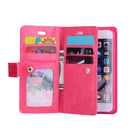 For iPhone SE 2022 / SE 2020 / 8 / 7 Multifunctional Zipper Horizontal Flip Leather Case with Holder & Wallet & 9 Card Slots & Lanyard(Rose Red)