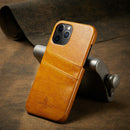 For iPhone 12 / 12 Pro Fierre Shann Retro Oil Wax Texture PU Leather Case with Card Slots(Yellow)