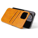 For iPhone 12 / 12 Pro Fierre Shann Retro Oil Wax Texture PU Leather Case with Card Slots(Yellow)