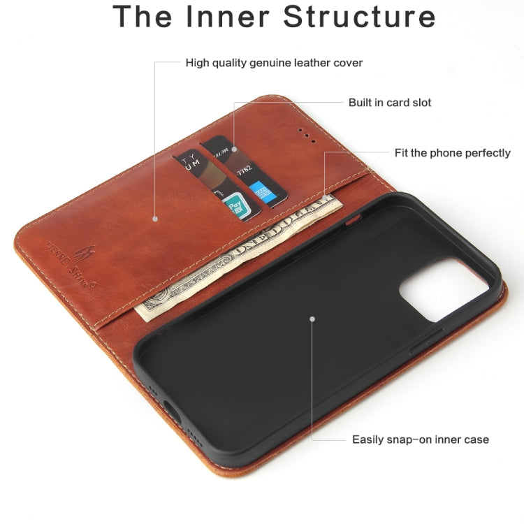 For iPhone 12 mini Fierre Shann Retro Tree Bark Texture PU Magnetic Horizontal Flip Leather Case with Holder & Card Slots & Wallet(Brown)