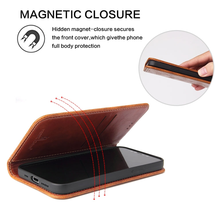 For iPhone 12 mini Fierre Shann Retro Tree Bark Texture PU Magnetic Horizontal Flip Leather Case with Holder & Card Slots & Wallet(Brown)
