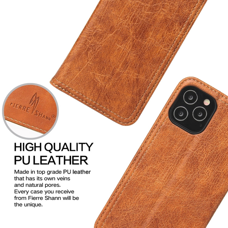 For iPhone 12 mini Fierre Shann Retro Tree Bark Texture PU Magnetic Horizontal Flip Leather Case with Holder & Card Slots & Wallet(Brown)