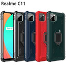 For OPPO Realme C11 Carbon Fiber Protective Case with 360 Degree Rotating Ring Holder(Black)