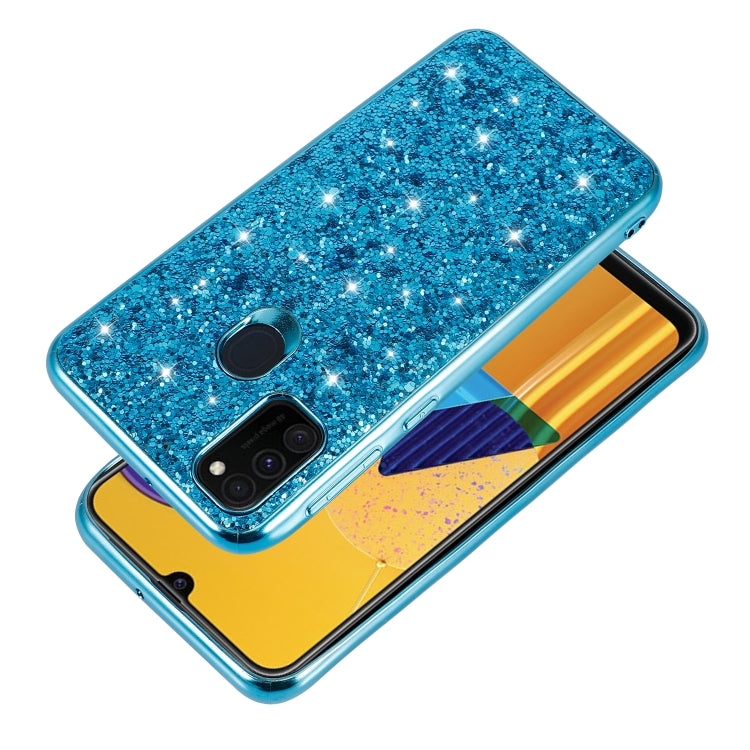 For Samsung Galaxy A21s Glitter Powder Shockproof TPU Protective Case(Blue)