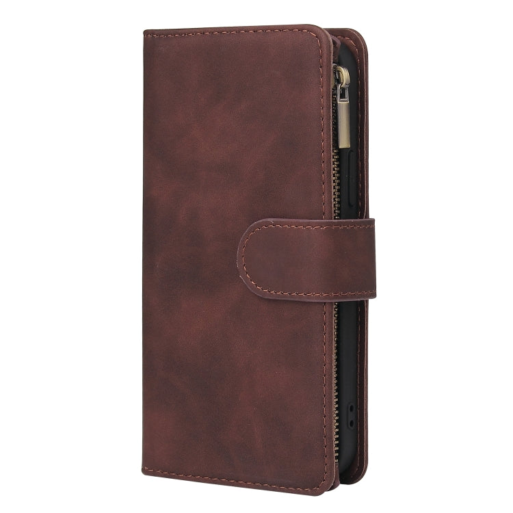 For iPhone 12 / 12 Pro Multifunctional Retro Frosted Horizontal Flip Leather Case with Card Slot & Holder & Zipper Wallet & Photo Frame & Lanyard(Coffee)