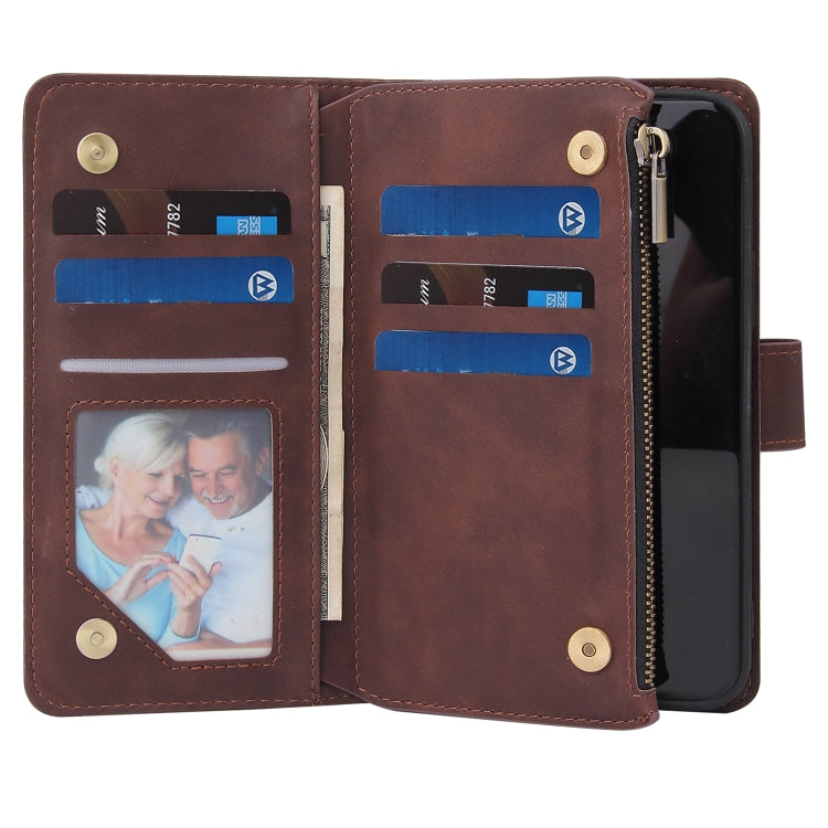 For iPhone 12 / 12 Pro Multifunctional Retro Frosted Horizontal Flip Leather Case with Card Slot & Holder & Zipper Wallet & Photo Frame & Lanyard(Coffee)