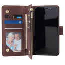 For iPhone 12 / 12 Pro Multifunctional Retro Frosted Horizontal Flip Leather Case with Card Slot & Holder & Zipper Wallet & Photo Frame & Lanyard(Coffee)
