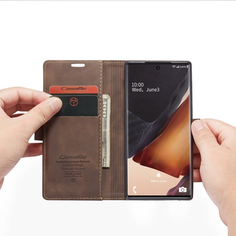 For Samsung Galaxy Note20 CaseMe Multifunctional Horizontal Flip Leather Case, with Card Slot & Holder & Wallet(Coffee)