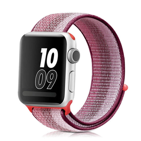 For Apple Watch Series 7 41mm / 6 & SE & 5 & 4 40mm / 3 & 2 & 1 38mm Nylon Loop Watch Band(Berry Color)