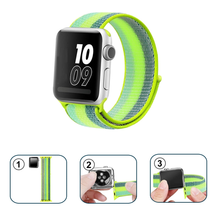 For Apple Watch Series 7 45mm / 6 & SE & 5 & 4 44mm / 3 & 2 & 1 42mm Nylon Loop Watch Band(Pollen Yellow)