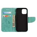 For iPhone 12 / 12 Pro Butterfly Flower Pattern Horizontal Flip Leather Case with Holder & Card Slots & Wallet(Green)