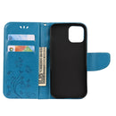 For iPhone 12 / 12 Pro Butterfly Flower Pattern Horizontal Flip Leather Case with Holder & Card Slots & Wallet(Blue)