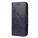 For iPhone 12 / 12 Pro Butterfly Flower Pattern Horizontal Flip Leather Case with Holder & Card Slots & Wallet(Deep Purple)
