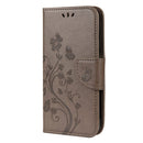 For iPhone 12 / 12 Pro Butterfly Flower Pattern Horizontal Flip Leather Case with Holder & Card Slots & Wallet(Grey)
